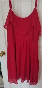 Red Chiffon Ruffled Cold Shoulder Skater Dress